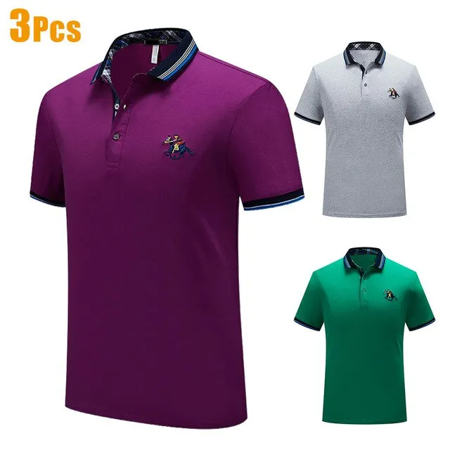 3Pcs/Lot Men 2020 Summer New Classic Business Casual Cotton Polo Shirts Men Fashion Embroidery Short Sleeve Tops Tees Polo Men