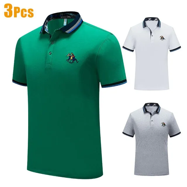 3Pcs/Lot Men 2020 Summer New Classic Business Casual Cotton Polo Shirts Men Fashion Embroidery Short Sleeve Tops Tees Polo Men