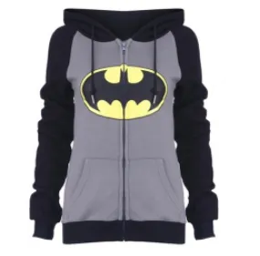 Batman Print Zip Up Women Hoodie