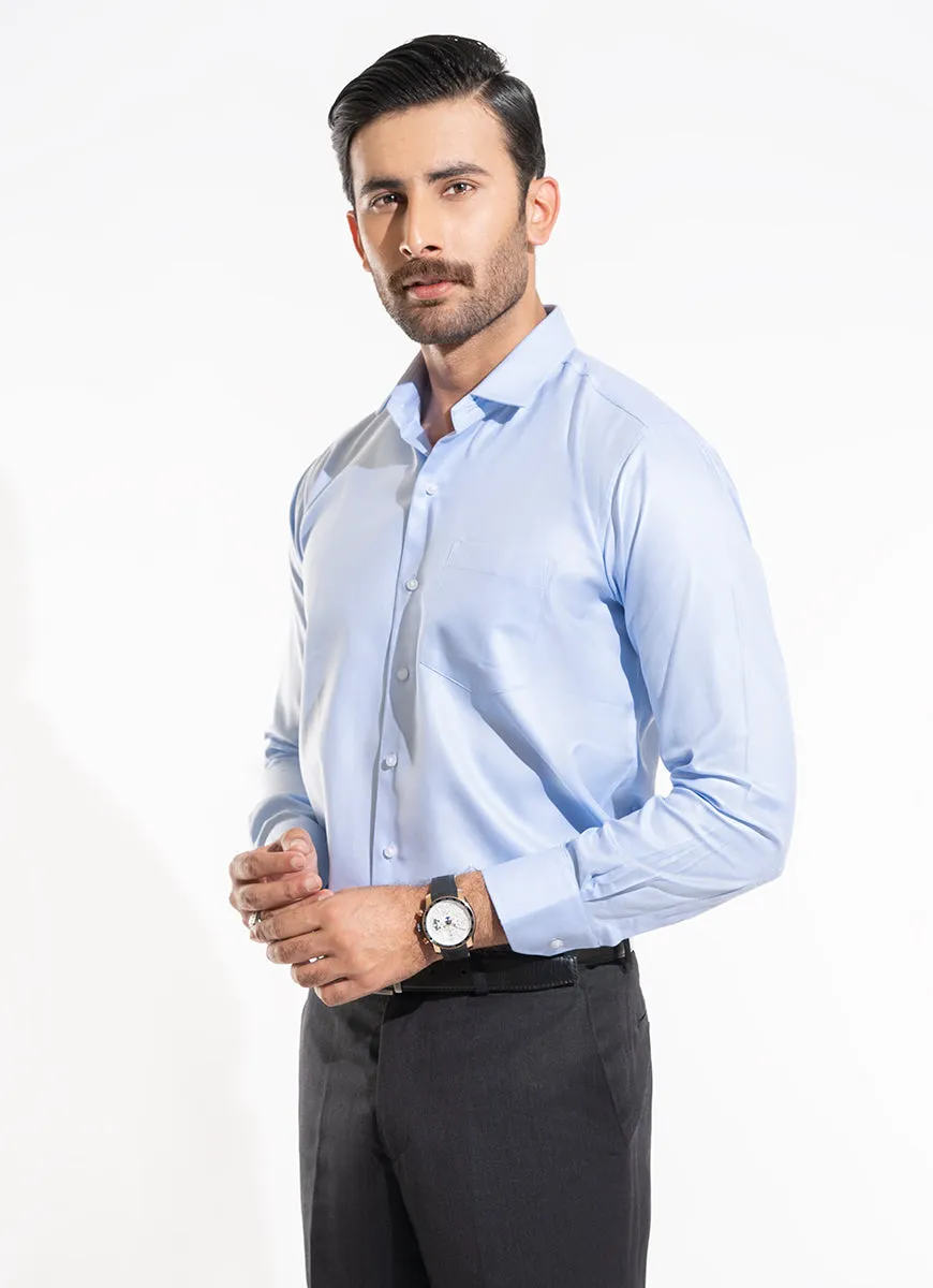 Bird's Eye Textured-Sky Blue, Delta Cotton Rich Formal Shirt