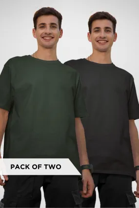 Black and Bottle green Oversized T-Shirts Combo for Men