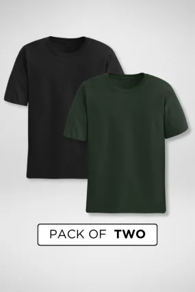 Black and Bottle Green Plain T-shirts Combo for Men