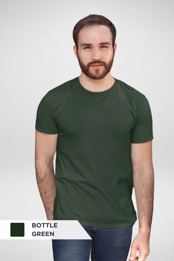 Black and Bottle Green Plain T-shirts Combo for Men