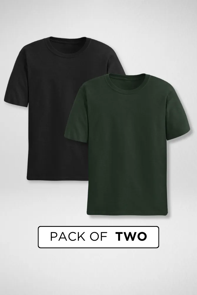 Black and Bottle Green Plain T-shirts Combo for Men