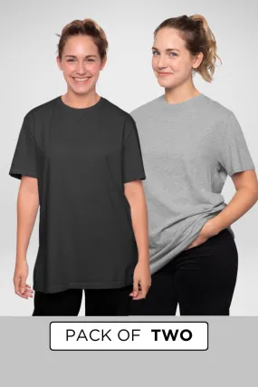 Black and Grey Melange Oversized T-Shirts Combo for Women