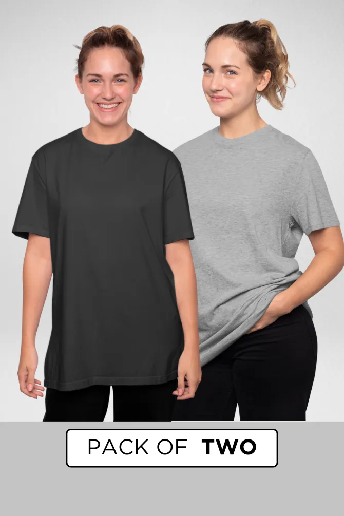 Black and Grey Melange Oversized T-Shirts Combo for Women