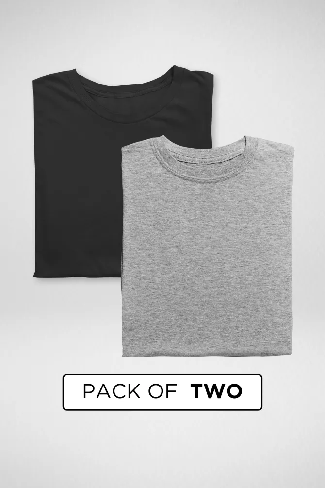 Black and Grey Melange Plain T-shirts Combo for Men