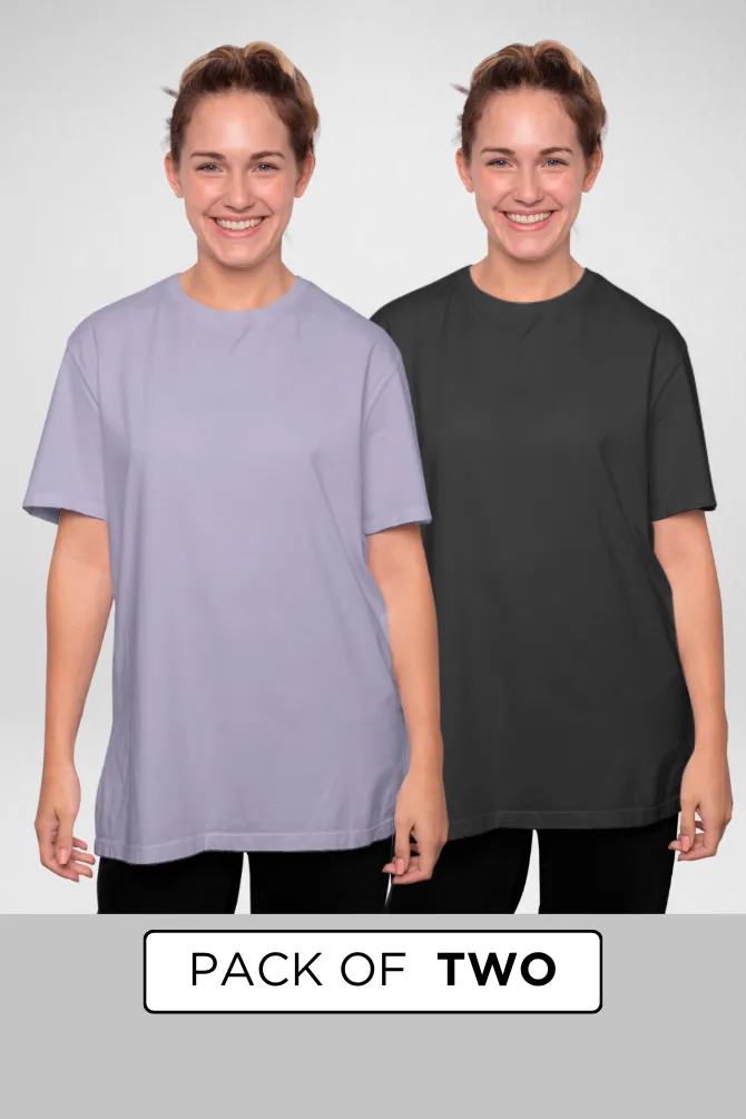 Black and Lavender Oversized T-Shirts Combo for Women