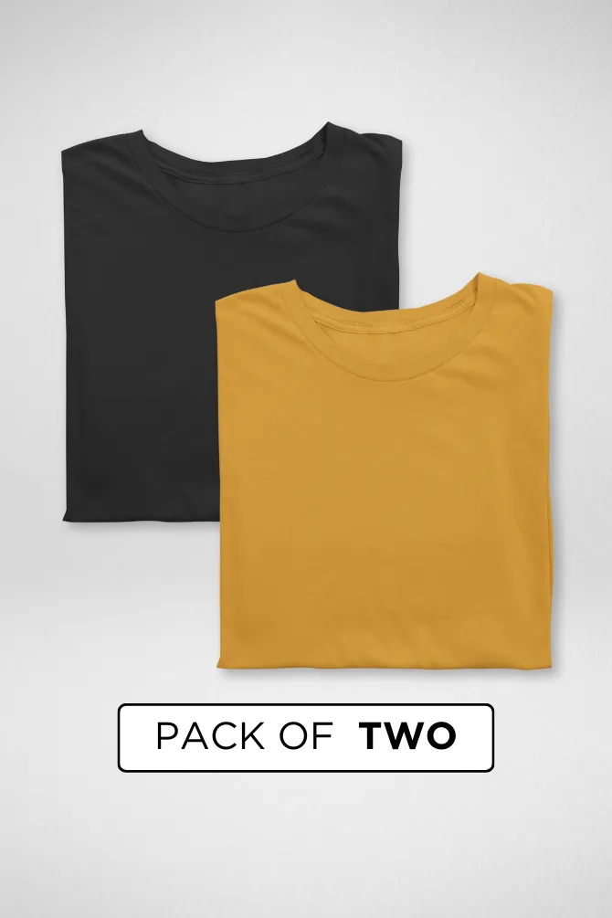 Black and Mustard Yellow Plain T-shirts Combo for Men