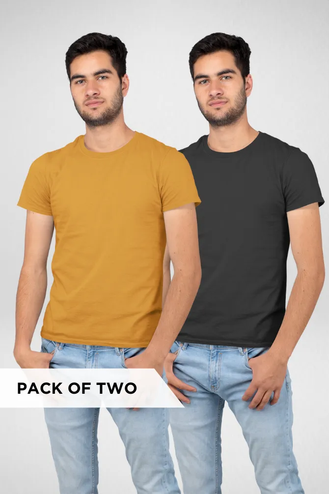 Black and Mustard Yellow Plain T-shirts Combo for Men