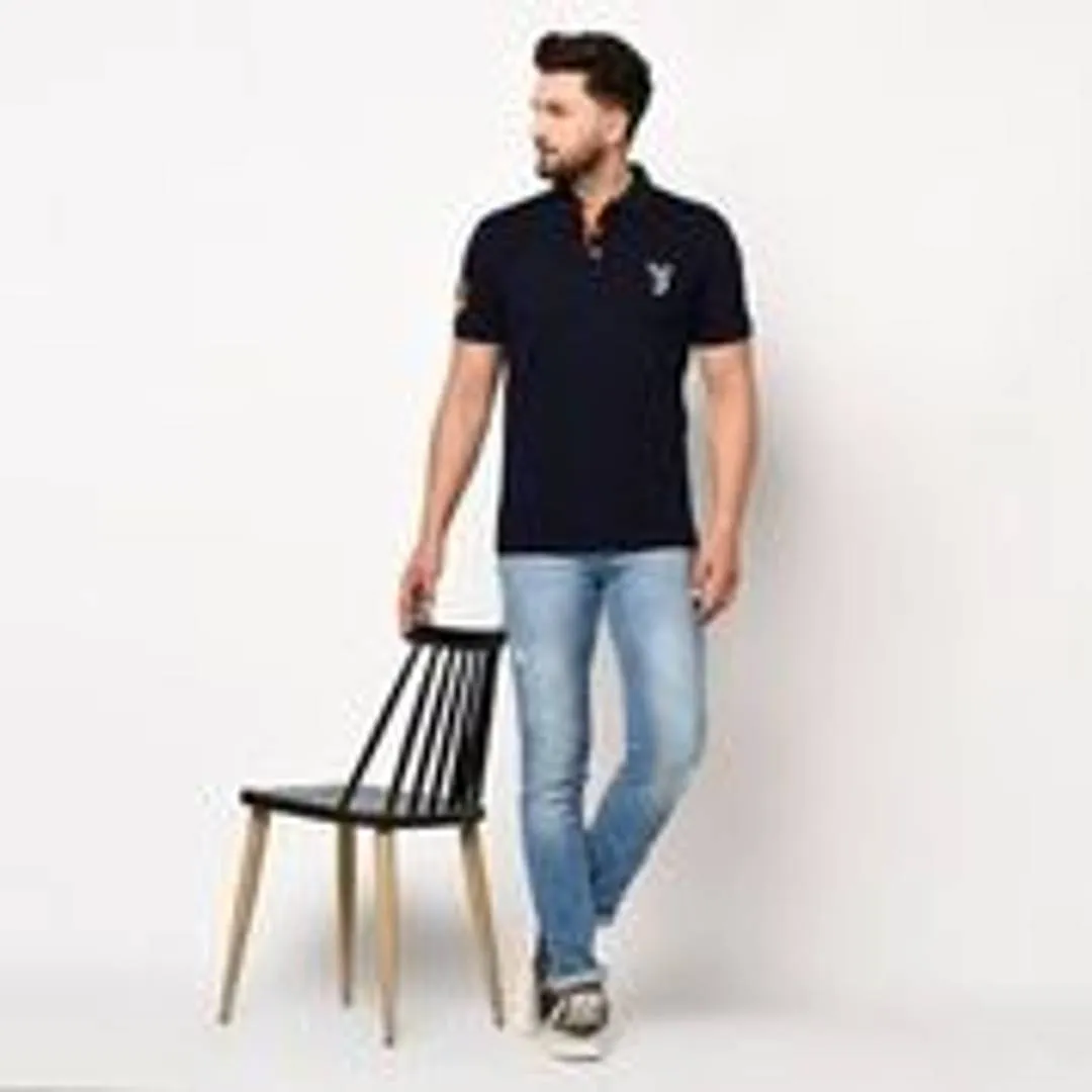 Black Solid Cotton Polo T-Shirt