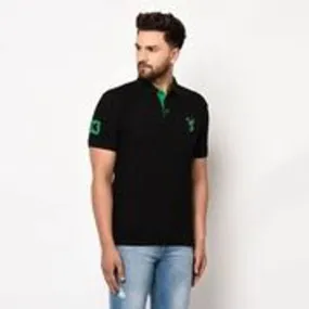 Black Solid Cotton Polo T-Shirt