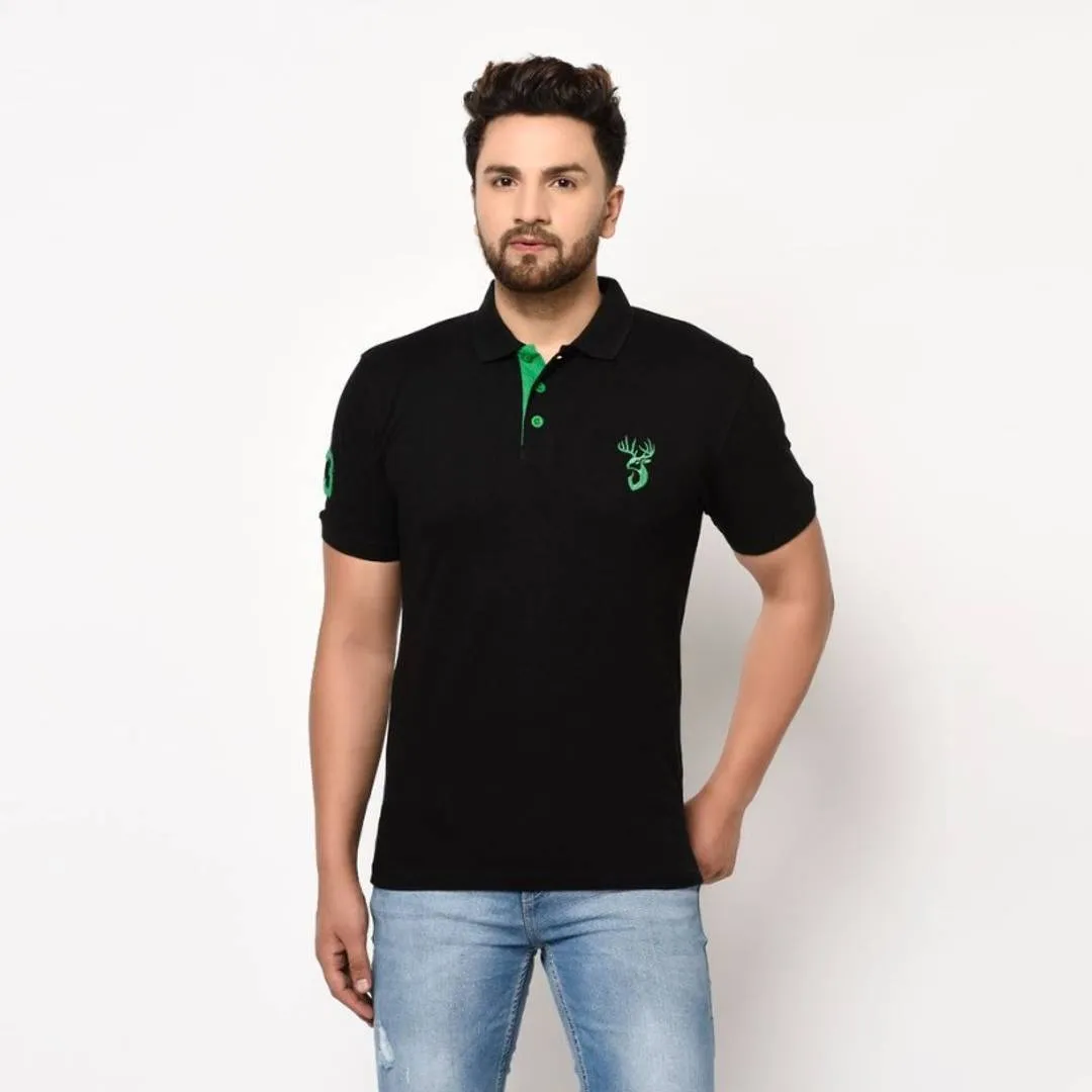 Black Solid Cotton Polo T-Shirt