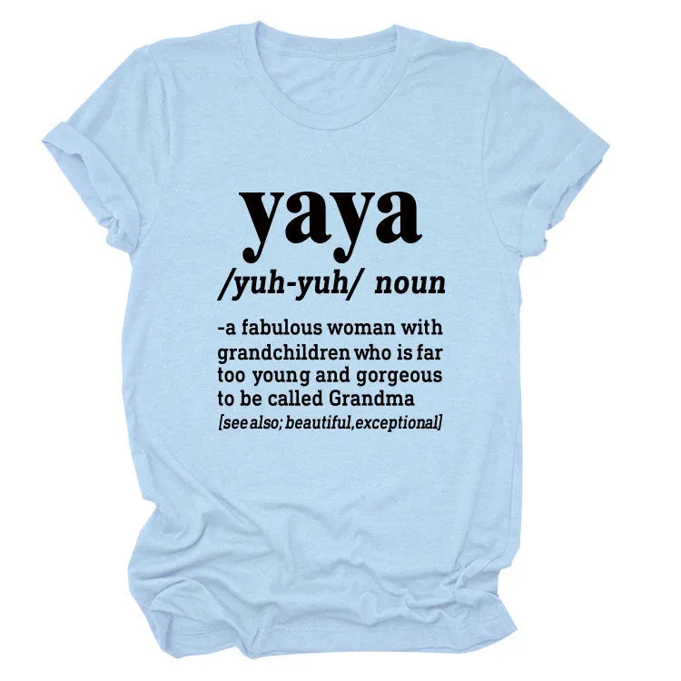 Casual round neck yaya yuh yun noun simple printing short sleeves