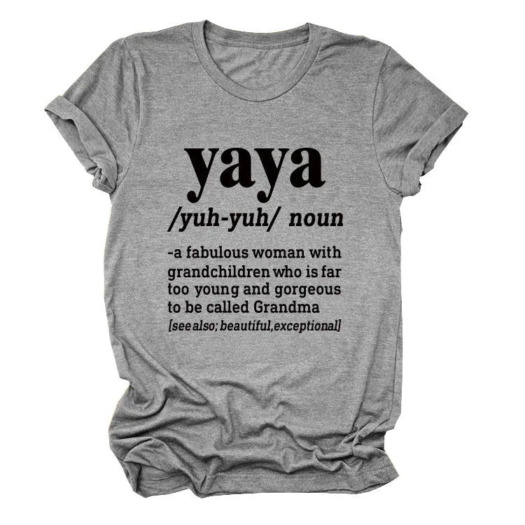 Casual round neck yaya yuh yun noun simple printing short sleeves