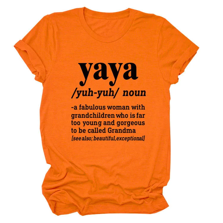 Casual round neck yaya yuh yun noun simple printing short sleeves