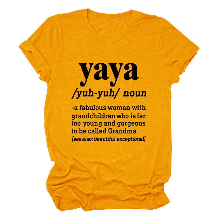 Casual round neck yaya yuh yun noun simple printing short sleeves