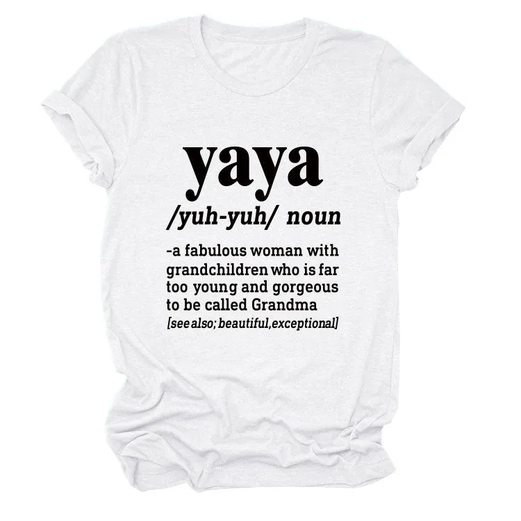 Casual round neck yaya yuh yun noun simple printing short sleeves