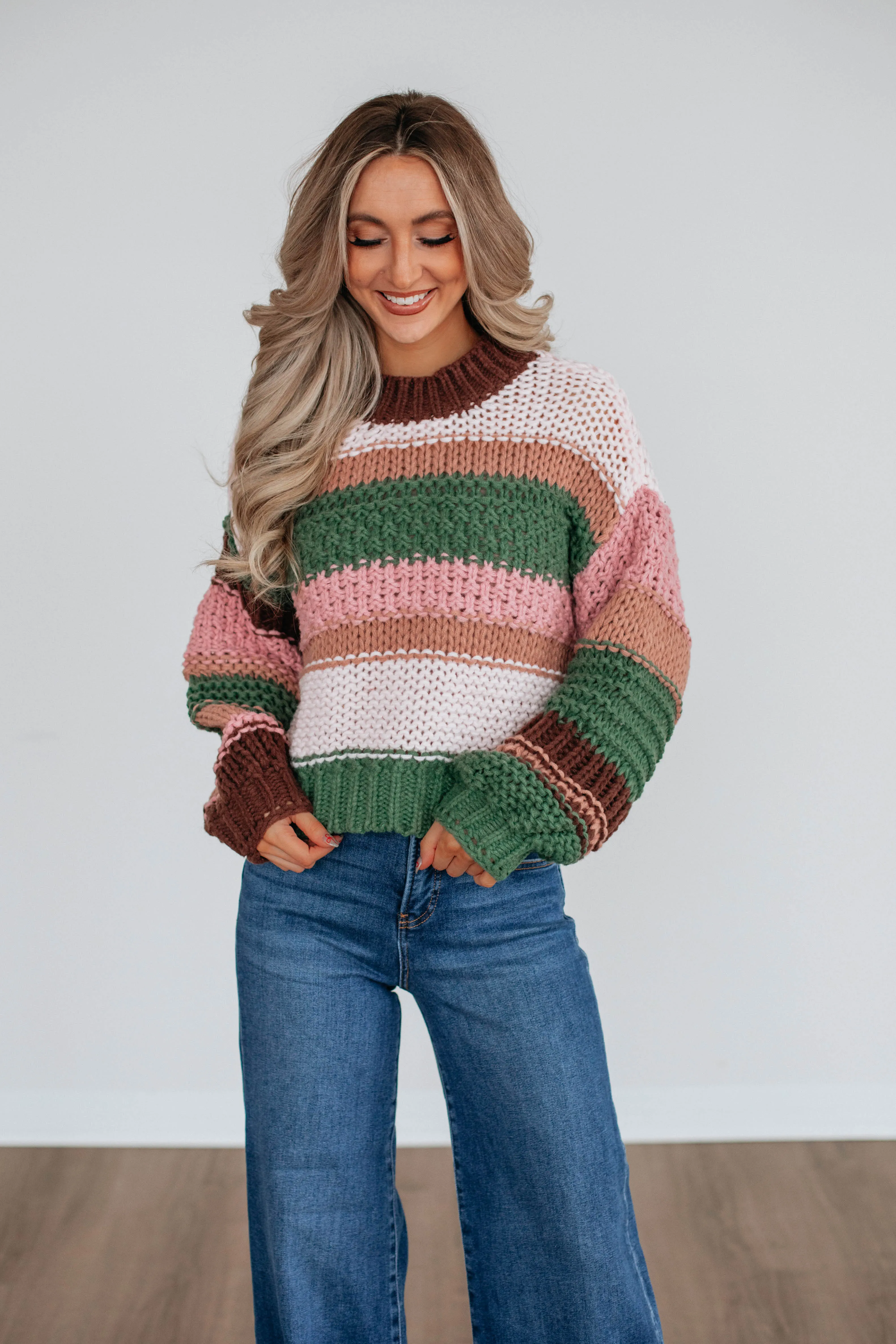 Celia Colorblock Sweater - Basil Mix