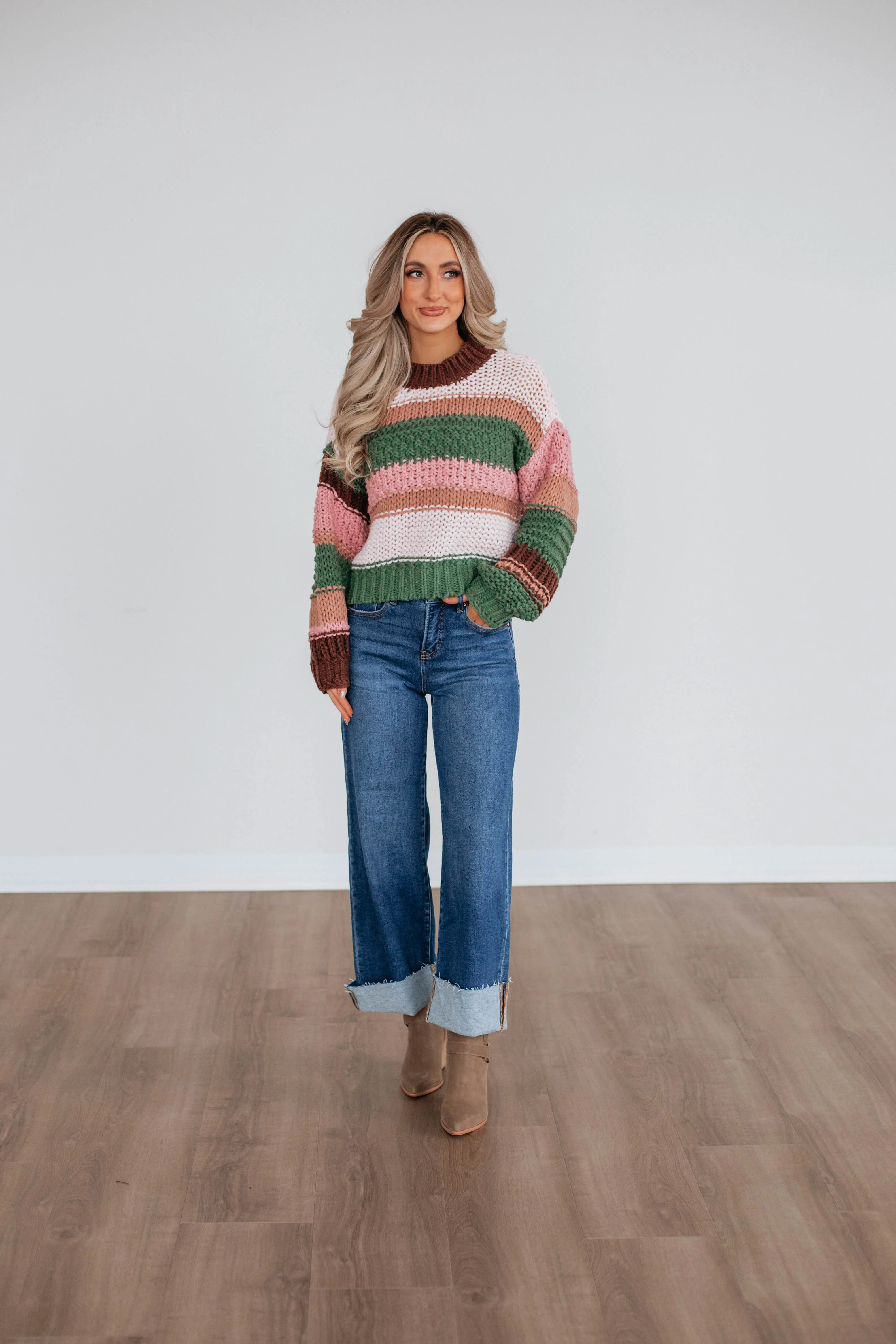 Celia Colorblock Sweater - Basil Mix