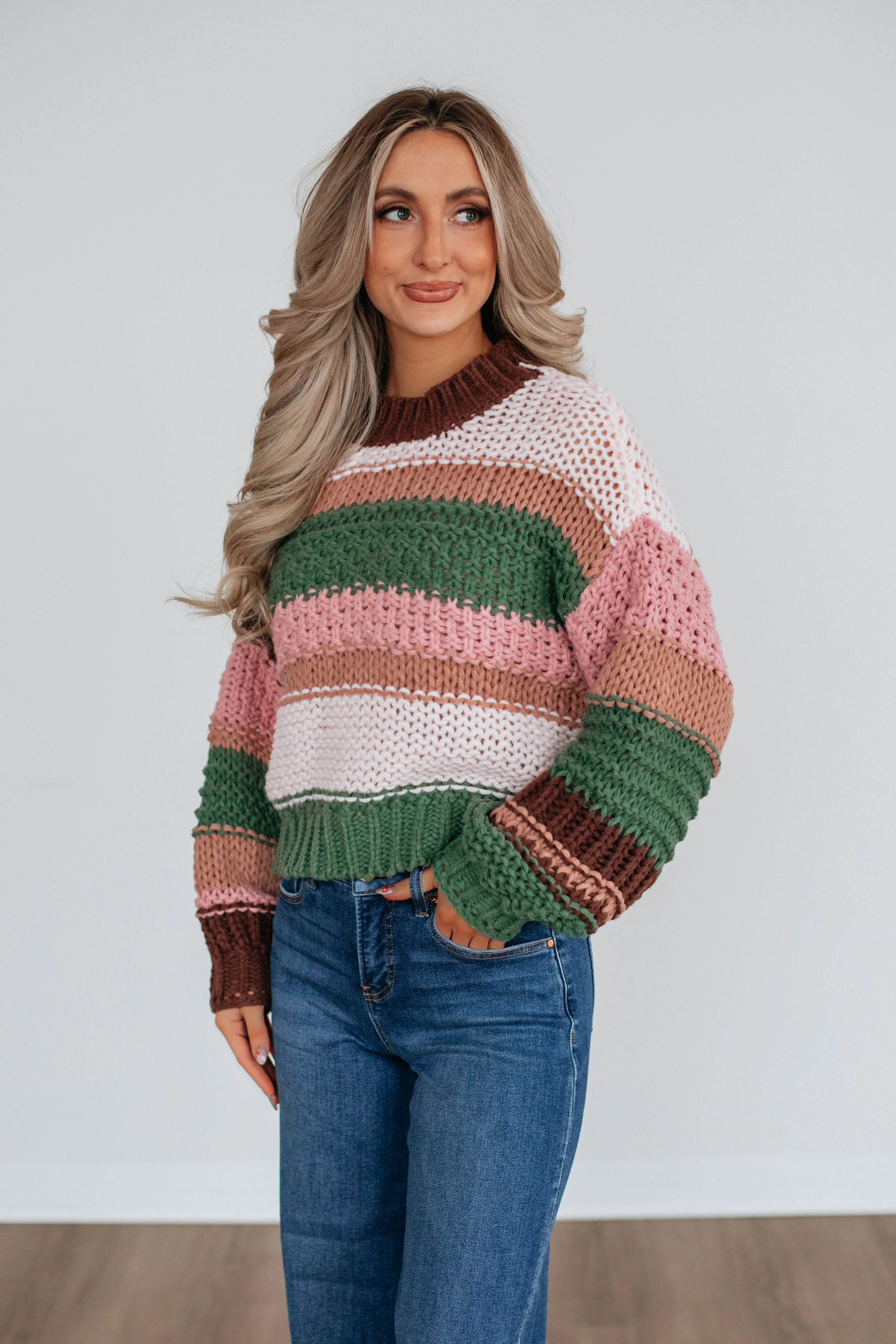 Celia Colorblock Sweater - Basil Mix