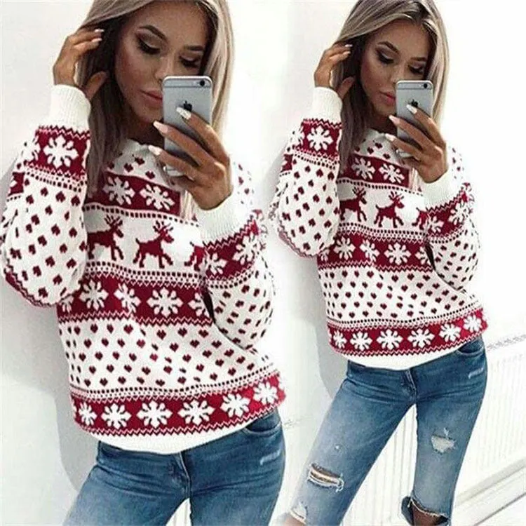 Christmas Snowflake Fawn Long Sleeve Sweaters