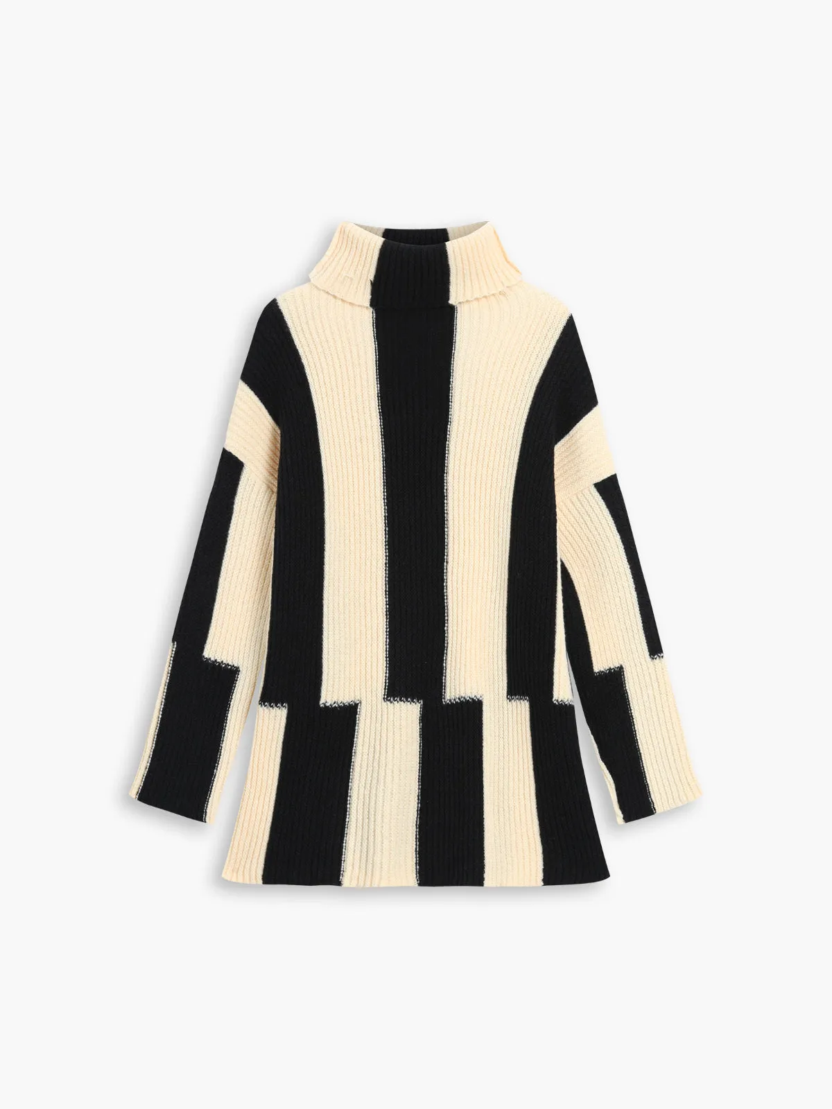 Chunky Knit Graceful Stripe Turtleneck Sweater