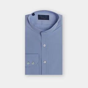 Classic Fit, Collarless, 2 Button Cuff Shirt in a Plain Sky Blue Poplin Cotton