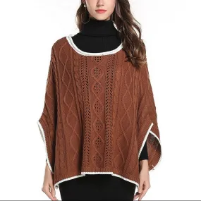 Cloak Hit Color Round Neck Knitting Sweaters