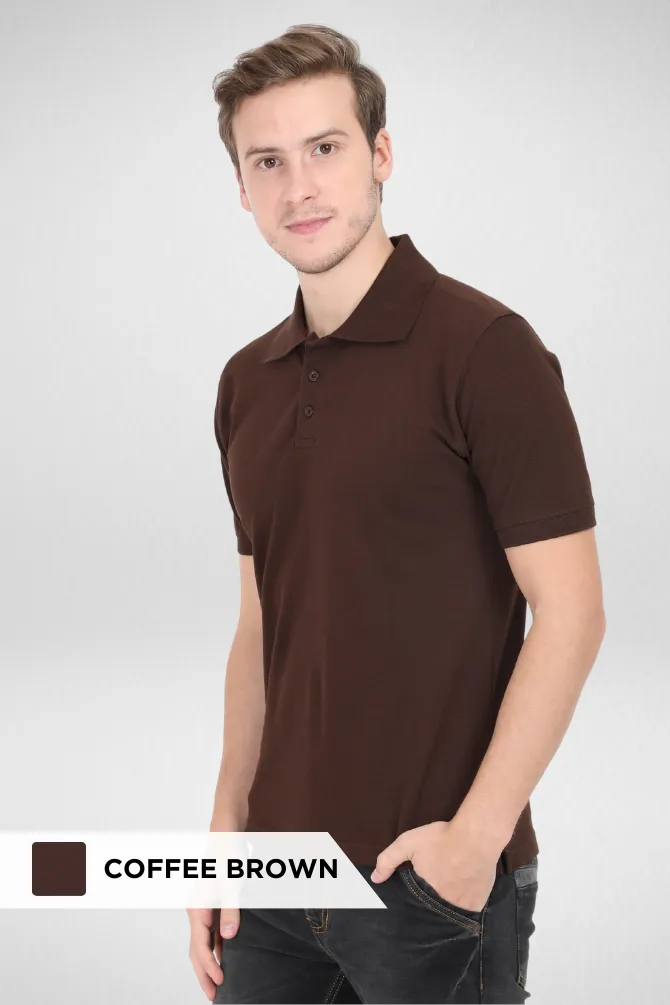 Coffee Brown and Grey Melange Polo T-Shirts Combo for Men