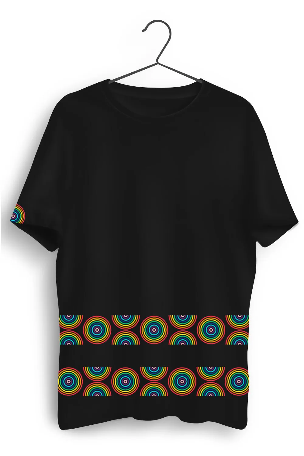 Color Circle Graphic Printed Black Tshirt