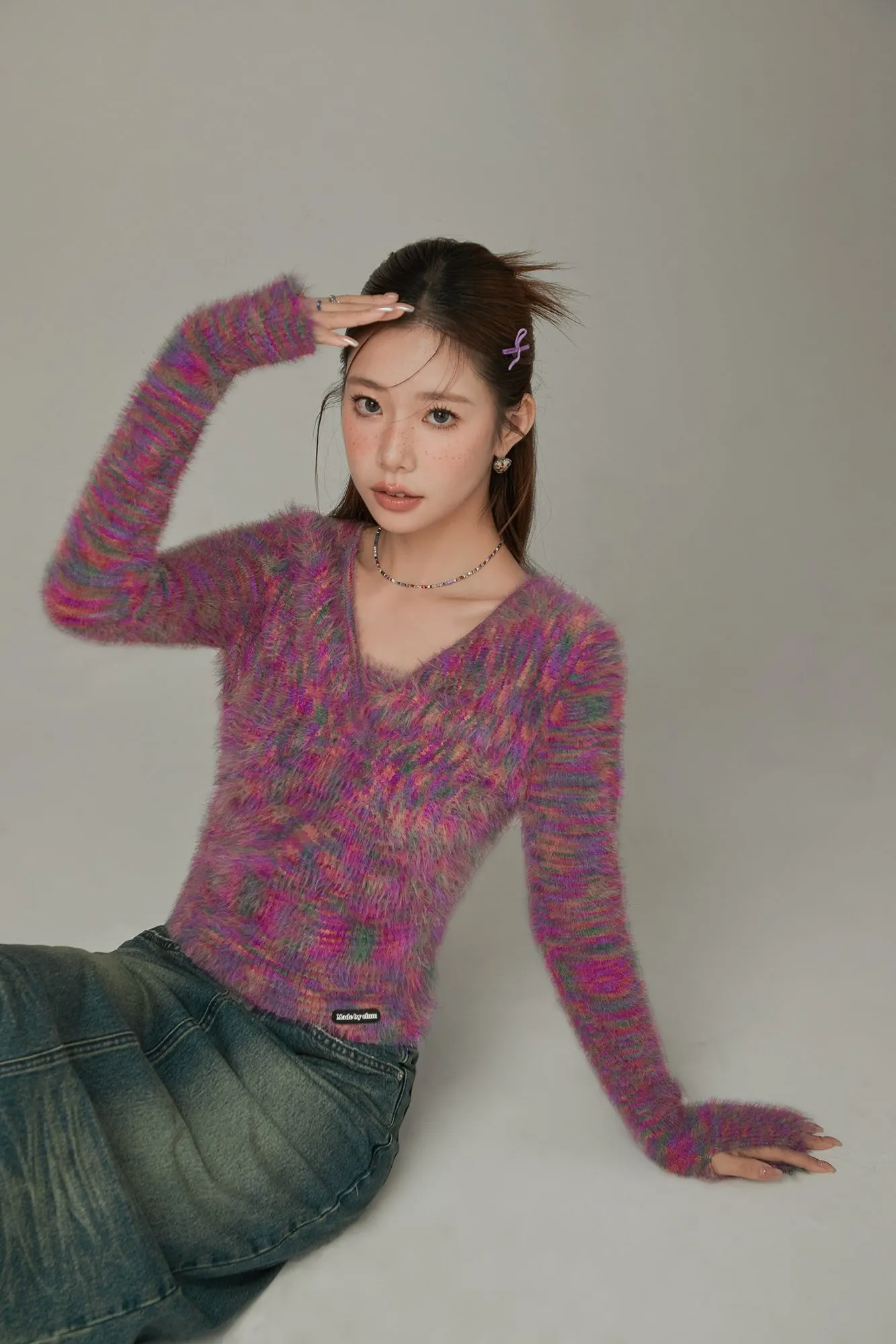 Color Fuzzy Knit Sweater