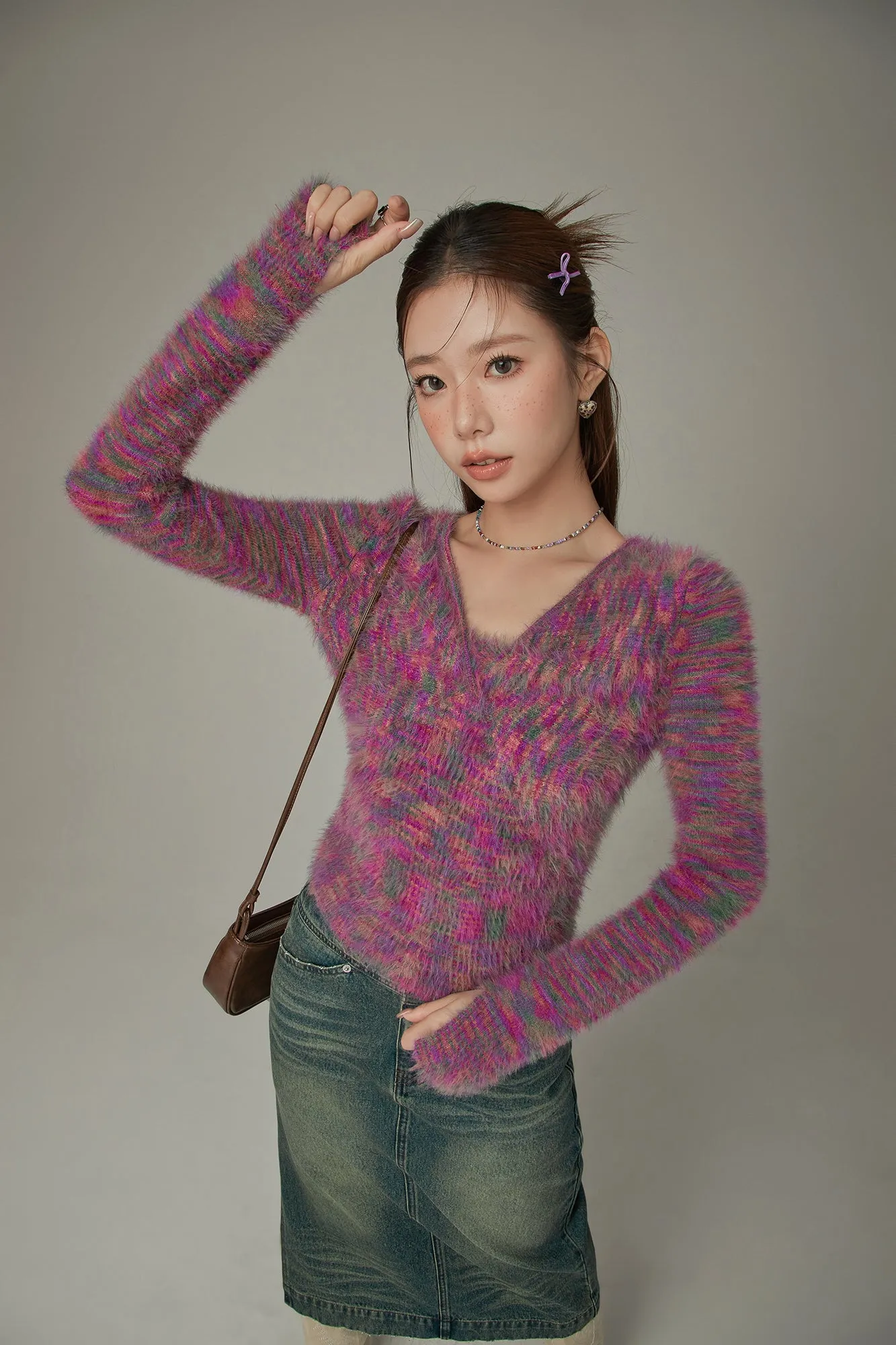 Color Fuzzy Knit Sweater