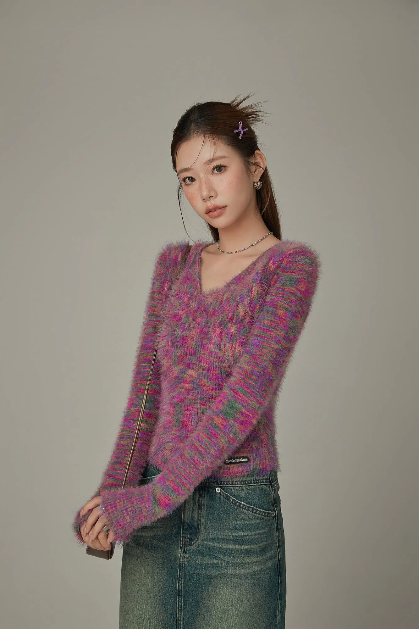 Color Fuzzy Knit Sweater