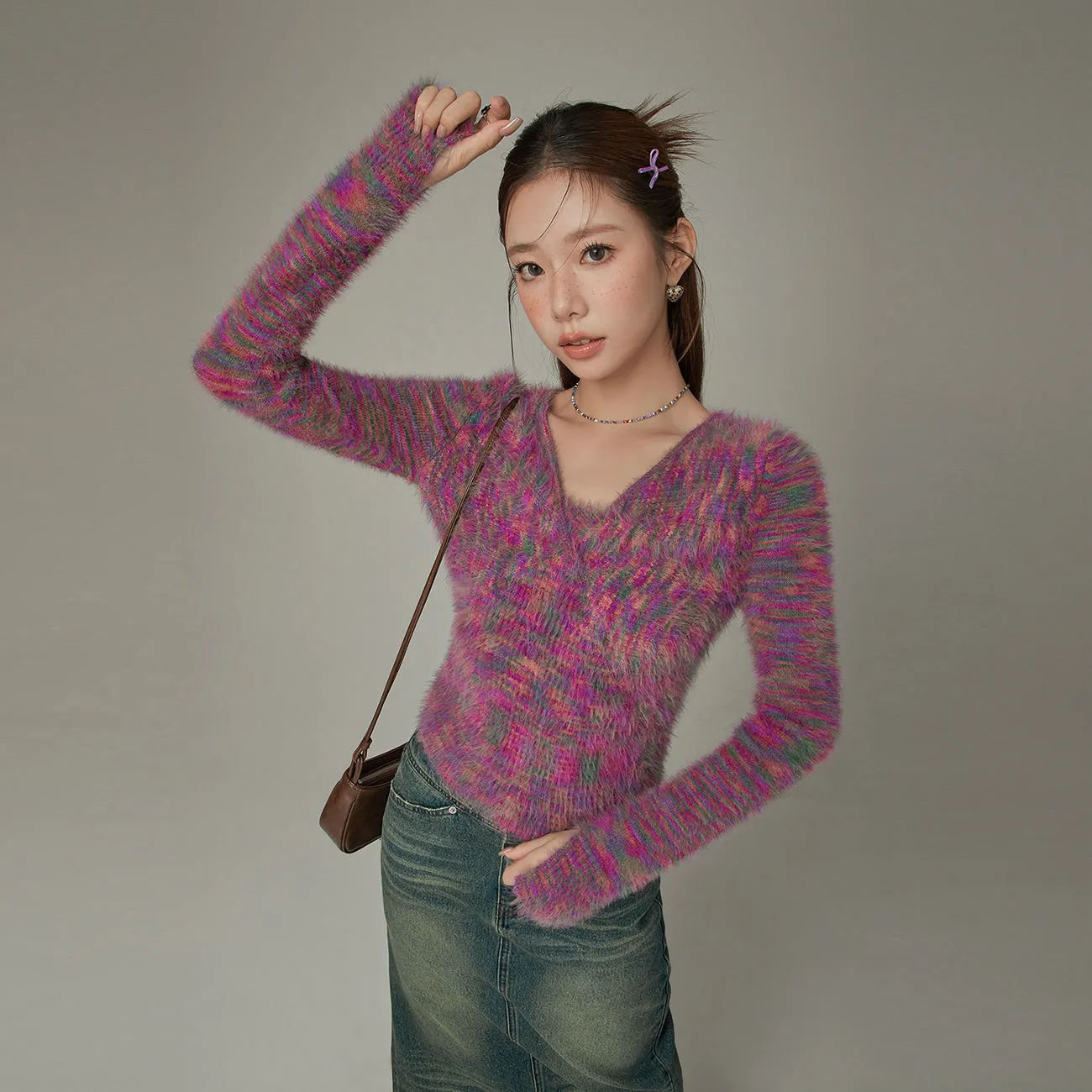 Color Fuzzy Knit Sweater