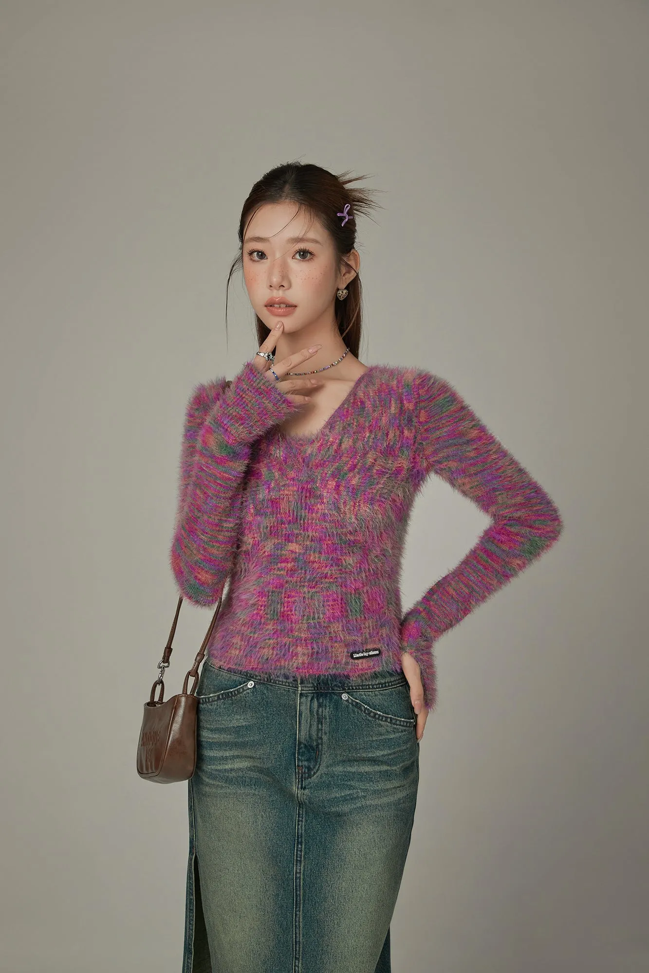 Color Fuzzy Knit Sweater