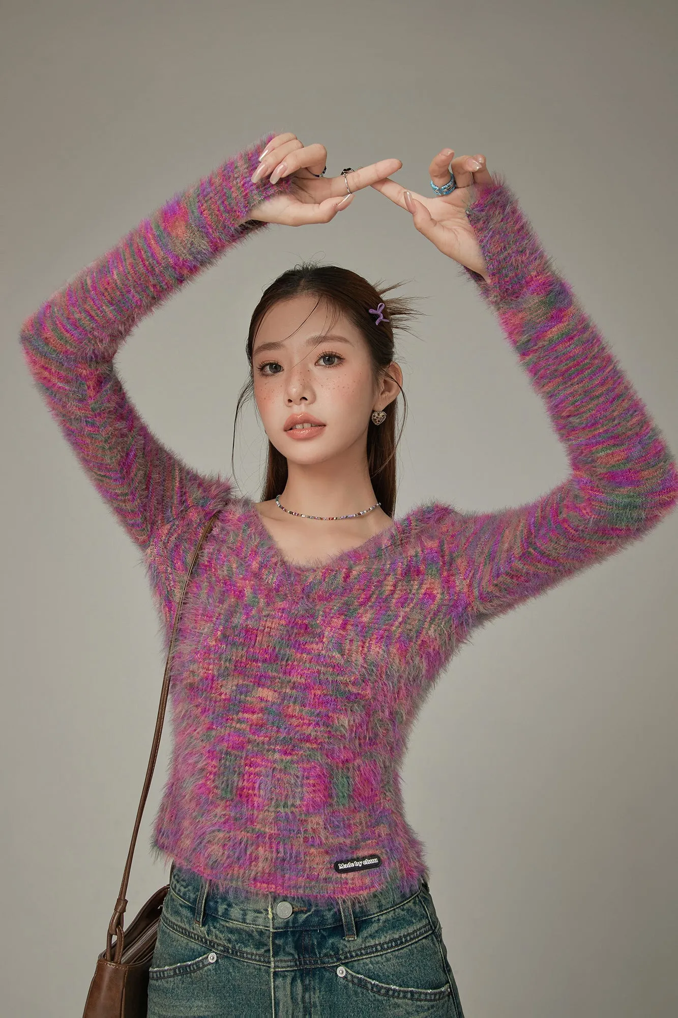 Color Fuzzy Knit Sweater