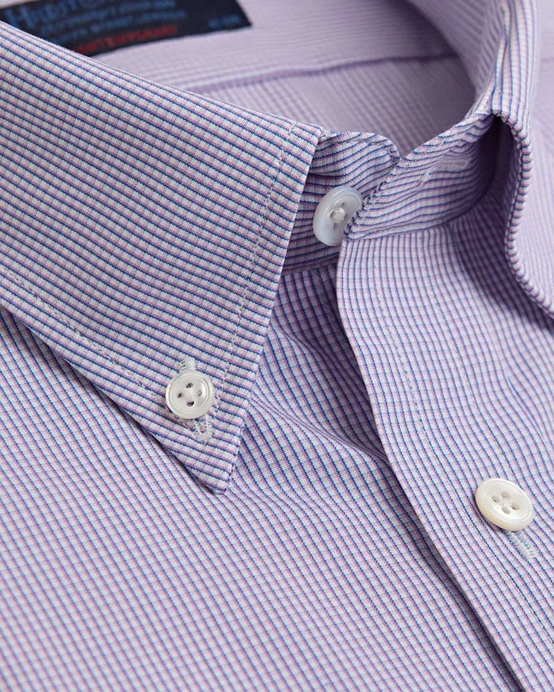 Contemporary Fit, Button Down Collar, 2 Button Cuff Shirt In Neat Lilac Check