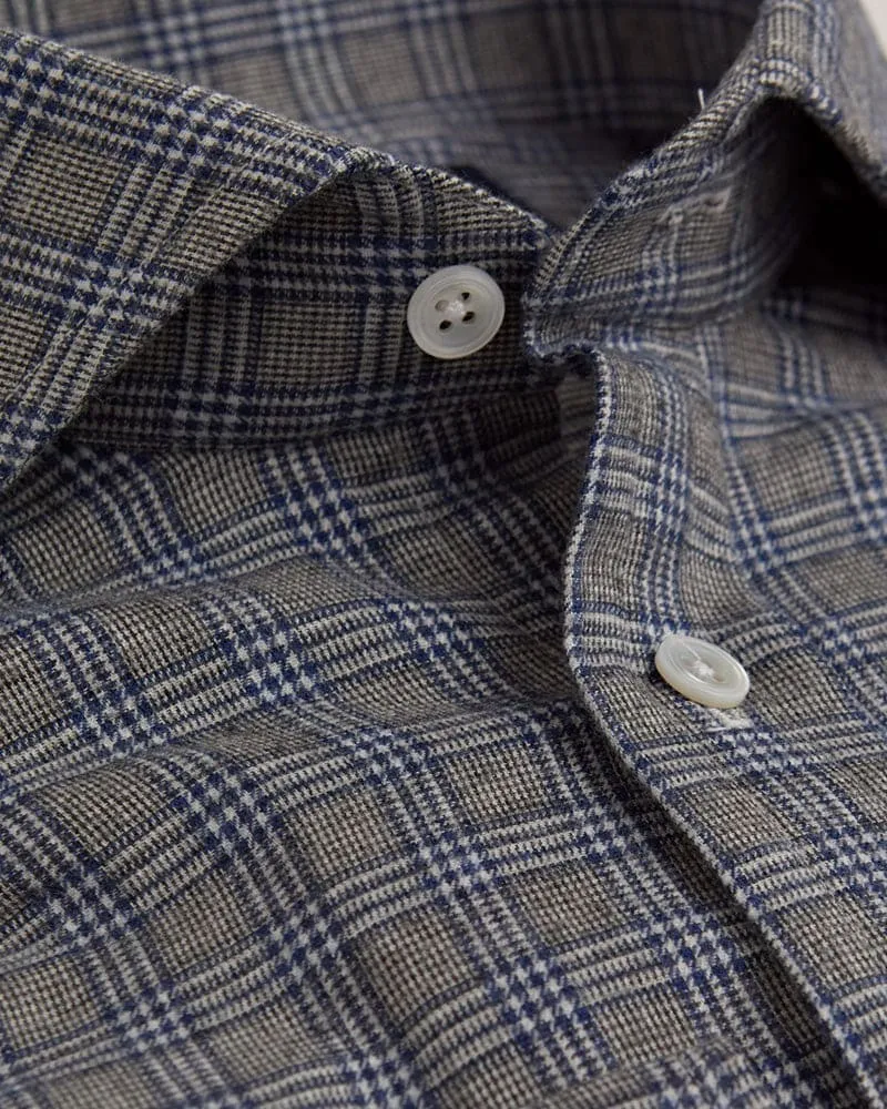 Contemporary Fit, Cutaway Collar, Two Button Cuff in Grey, Blue & White Check