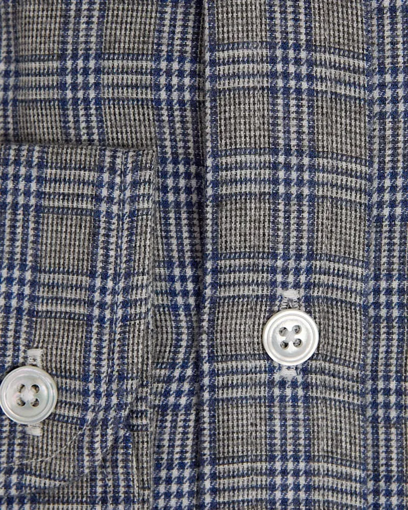 Contemporary Fit, Cutaway Collar, Two Button Cuff in Grey, Blue & White Check