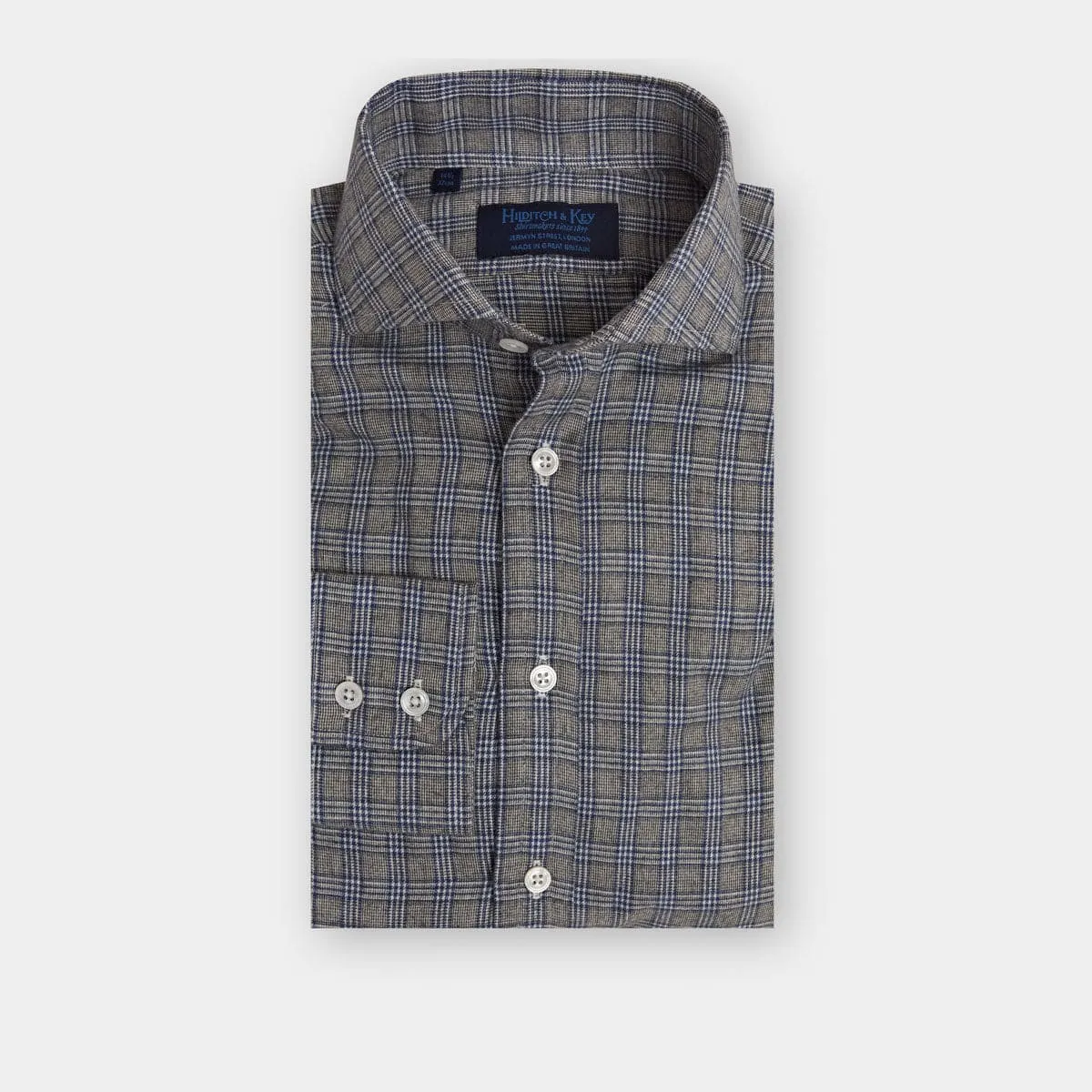 Contemporary Fit, Cutaway Collar, Two Button Cuff in Grey, Blue & White Check