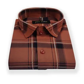 Copper Color Pure Cotton Casual Checked Shirt For Men