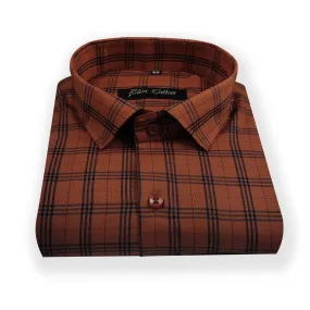 Copper-Purple Color Poly Cotton Casual Checked Shirt For Men