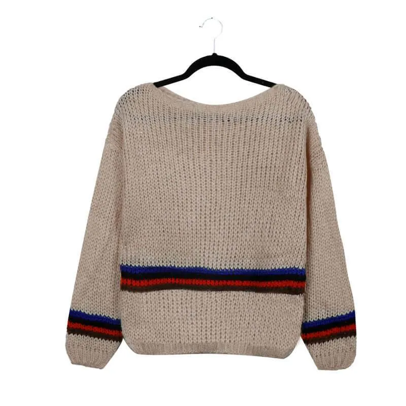 Crewneck Colorblock Lantern Sleeve Knit Sweater