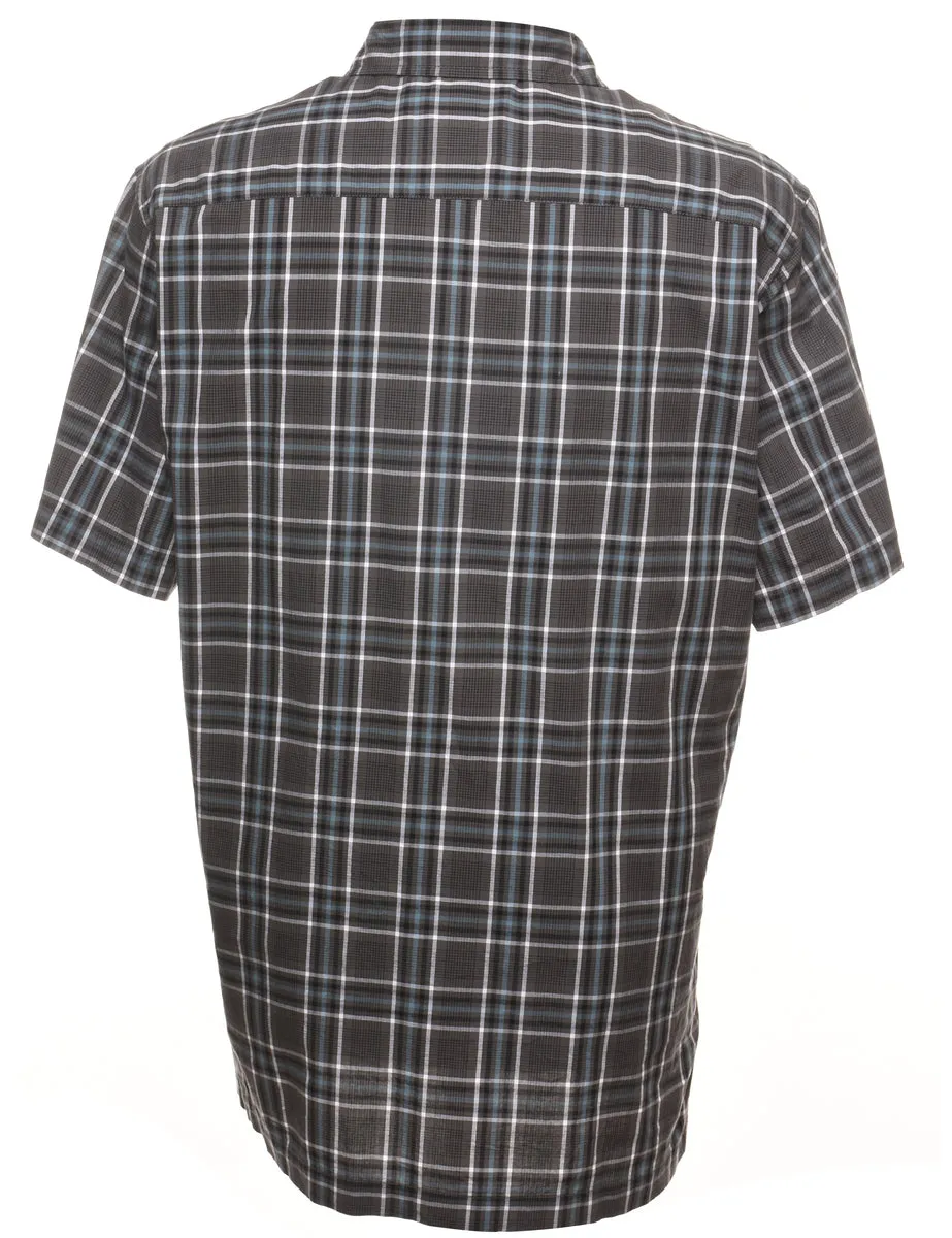 Dark Grey & Blue Short-Sleeve Checked Shirt - XL