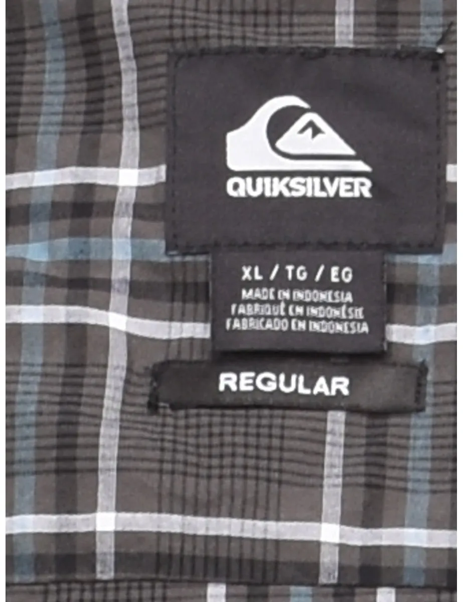 Dark Grey & Blue Short-Sleeve Checked Shirt - XL