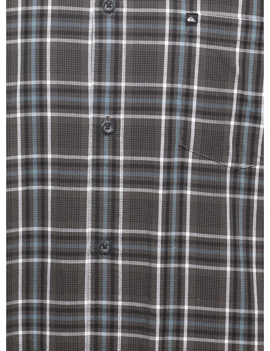 Dark Grey & Blue Short-Sleeve Checked Shirt - XL