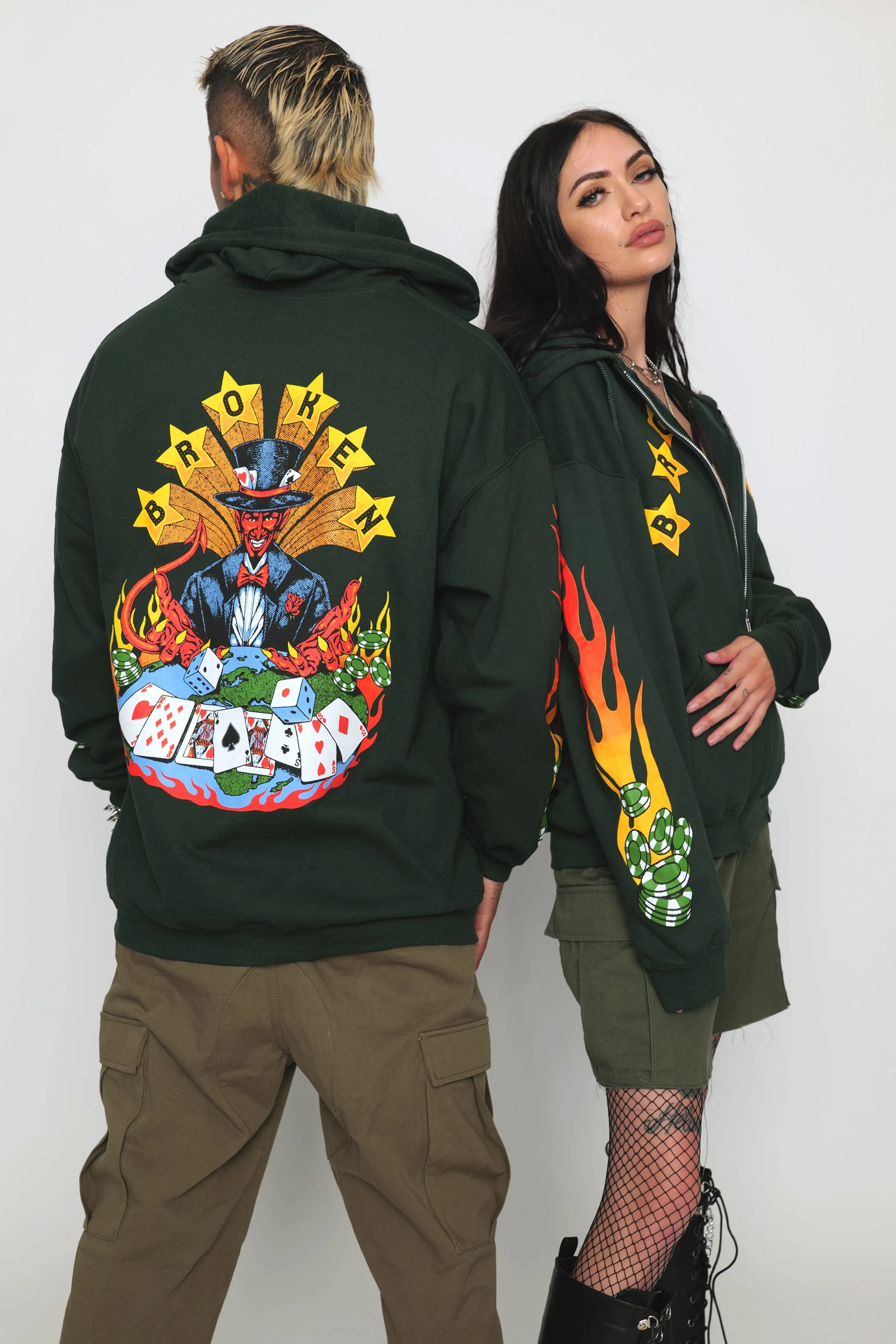 Devil Dealer Zip Up Hoodie Green