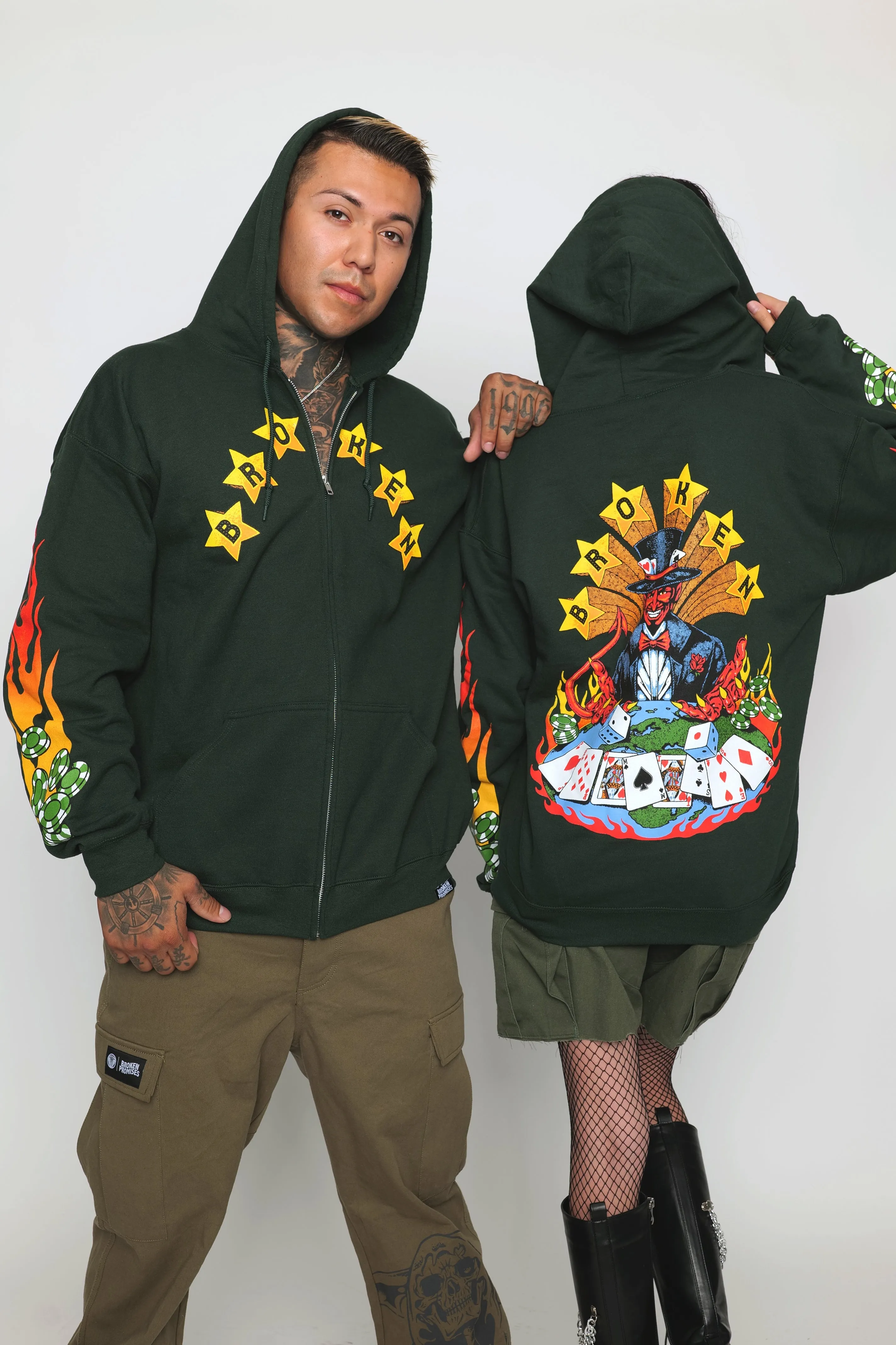 Devil Dealer Zip Up Hoodie Green