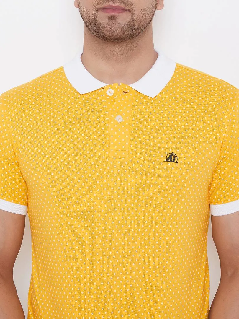 Elegant Yellow Cotton Blend Solid Polos For Men